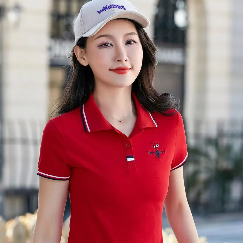 シャツ2022夏の女性スリムゴルフポロシャツショーツリーブカジュアルピケコットン刺繍女性ミュージャーファッションボタン