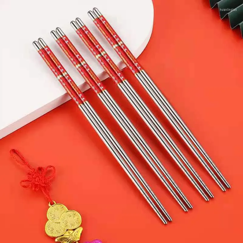 Chopsticks 5/1 Pair Stainless Steel Flower Patters Sticks Portable Reusable