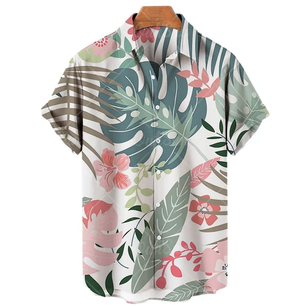 Мужские футболки Летняя гавайская рубашка большого размера с 3D-принтом и цветочным принтом Растительный узор Пляжный тропический повседневный уличный отдых Harajuku Y2k Одежда 230715