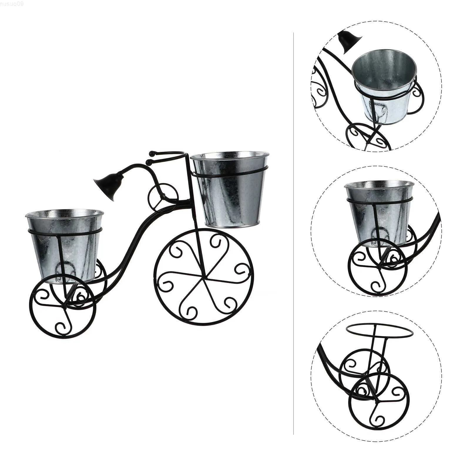 Planters Pots Flower Pots Outdoor Bucket Flowerpot Rack Garden Decoration Bike Shape Planter Stand Iron L230715