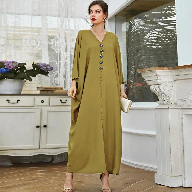 Abayas Vestuário Étnico Musselina Feminina Costura à Mão Broca Manto Solto Malaio Turco Vestido Longo Oriente Médio Dubai Magro Sólido Muçulmano Elegância Abaya