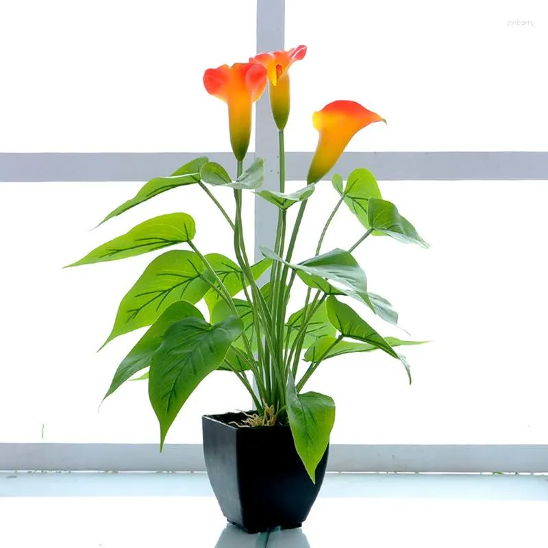 Dekoratif Çiçekler Simülasyon Bitkisi Bonsai Çiçek Calla Zambak Turuncu Yapay Hyrangea İpek Sonbahar