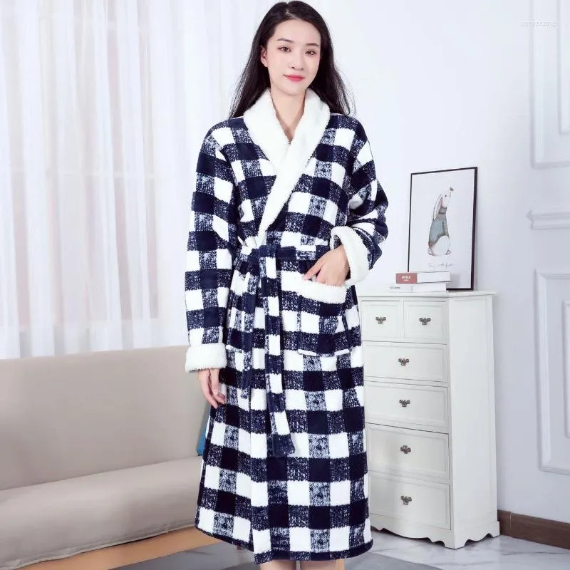 Kobieta sutowa damska druk z długim rękawem szatą koszulą nocną flanel zimowa ciepła domowa sukienka kimono v szyja szlafrok unisex luźne ubrania