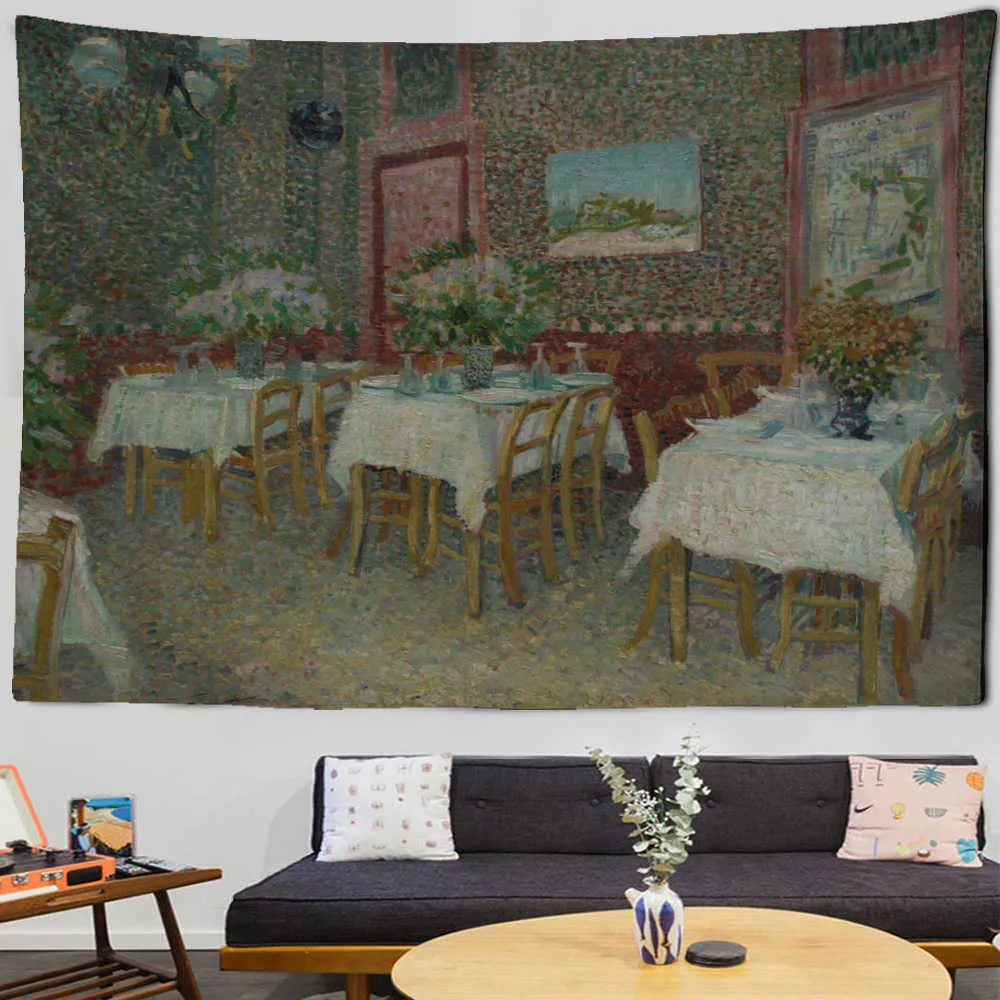 Tapeçarias cúpula câmeras van gogh famosa pintura tapeçaria paisagem sala de estar casa fundo pendurado pano decoração da parede tapiz