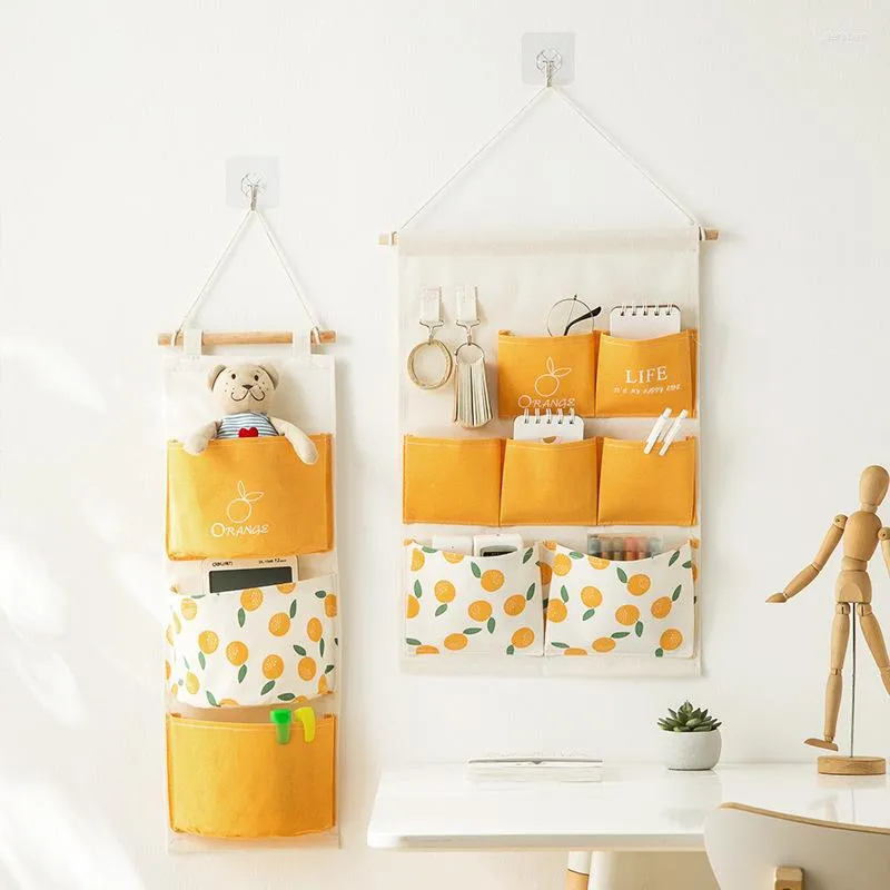 Förvaringslådor 3/7 fickor väggmonterad väska bomullsslinne sängkläder tygpåsar hemrum garderob dörr sundries kläder hängande hållare