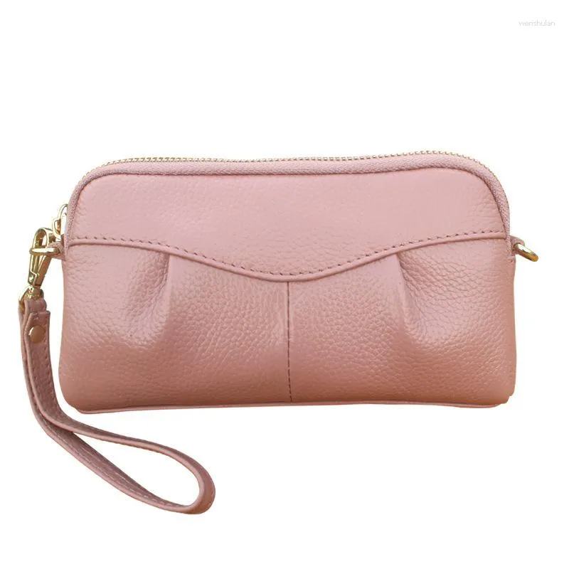 Sacs de soirée femmes pochette portefeuille en cuir véritable dames sac femme bracelet Long sac à main porte-carte sac à main fermeture éclair épaule