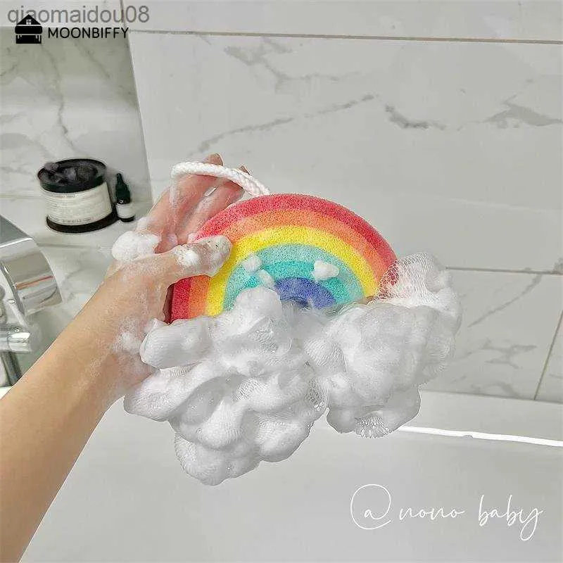 Rainbow Body Scrubber Mesh Foaming Sponge Bath Shower Sponge Puffs Loofahs Exfoliating Scrubber Bathing Cleaning Accessories L230704