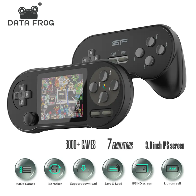 Портативные игровые игроки Data Frog SF2000 3-дюймовая портативная игровая консоль IPS встроенная встроенная 6000 игр Портографическая ретро-консоль поддержки консоли видеоигр AV Выход 230715