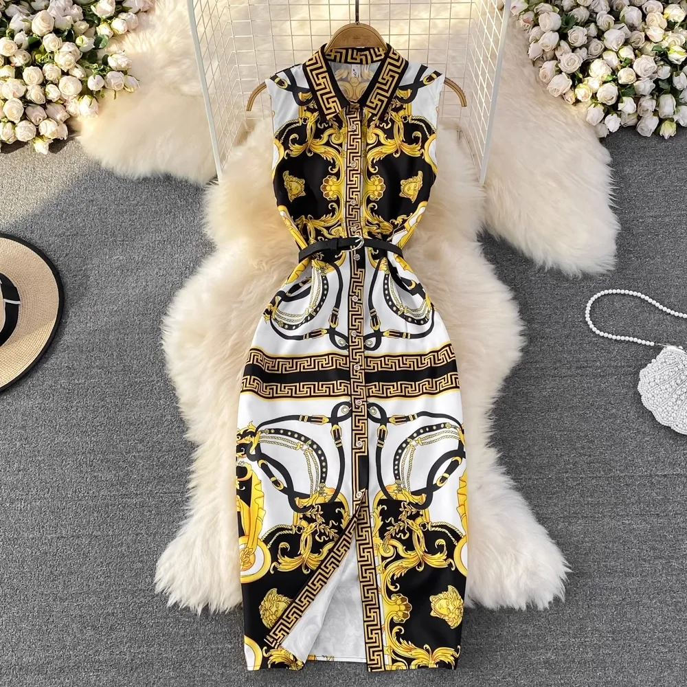Polo Dresses: Elegant Sleeveless Long Dress With Vintage Baroque Print And  Single Breasted Design, Collar Summer Dress From Stephaniestore666, $37.24  In Bulk | DHgate.Com