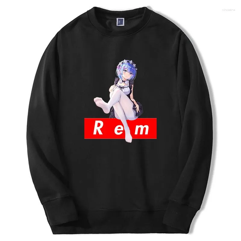 Moletons masculinos Anime Re Zero Rem Girl Hentai Red Graphic Sweatshirts Moda Hip Hop Streetwear Harajuku Pullover