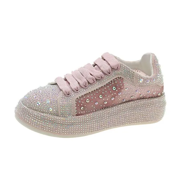 Scarpe da donna Strass Casual Punta tonda Piatta con lacci Designer Luxury Spring Sneakers Scarpe con plateau da donna per ragazze