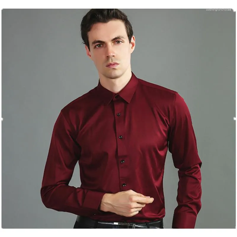 Men's Dress Shirts Luxurious Long Sleeve Shirt Mercerized Vertical Ice Silk Business Top Four Sided Elastic Non-iron Solid Men Clothing