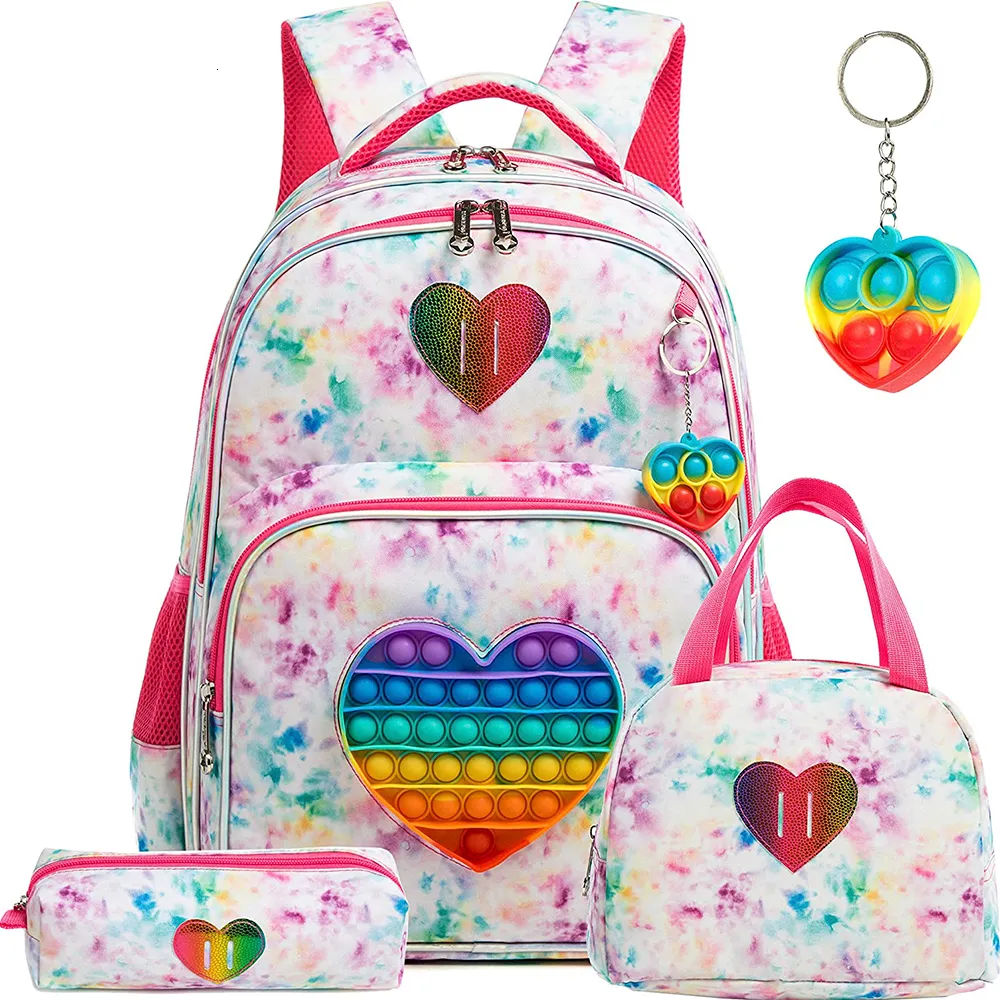 Zaini Bikab Borse da scuola 3 in 1 Borse per bambini per ragazze Zaino Kawaii Borse da scuola per bambini impermeabili per ragazza 16 "Borse per ragazze Set borsa 230714