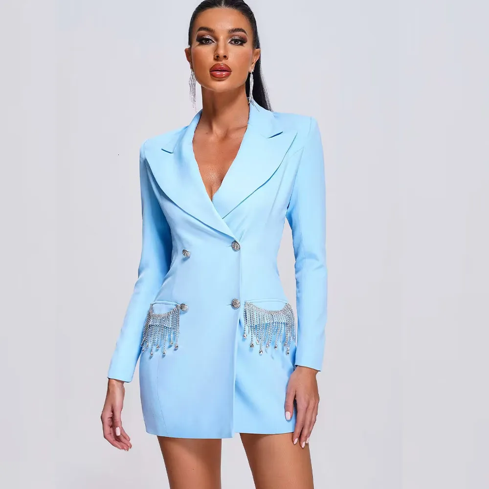 Ternos femininos Blazers 2023 Fashion Charme Borla Jaqueta retrô manga longa bolso casaco Unique Veste 230715