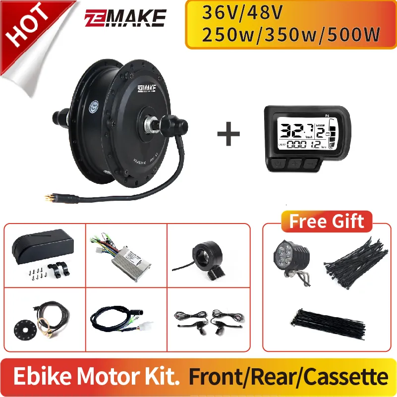 Andra sportvaror Ebike Motor Kit High Speed ​​Brushless Gear Hub 36V 48V 350W 500W Electric Bike Conversion Front Cassette Bak Display P6 Zemake 230715