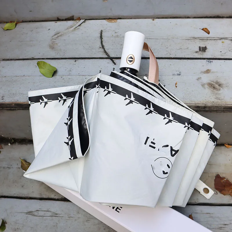 Elegant Designer Umbrella Patchwork Logo Printing Suitable Sun Rain Women Parasols Girl Folding Umbrellas Ideas with Box