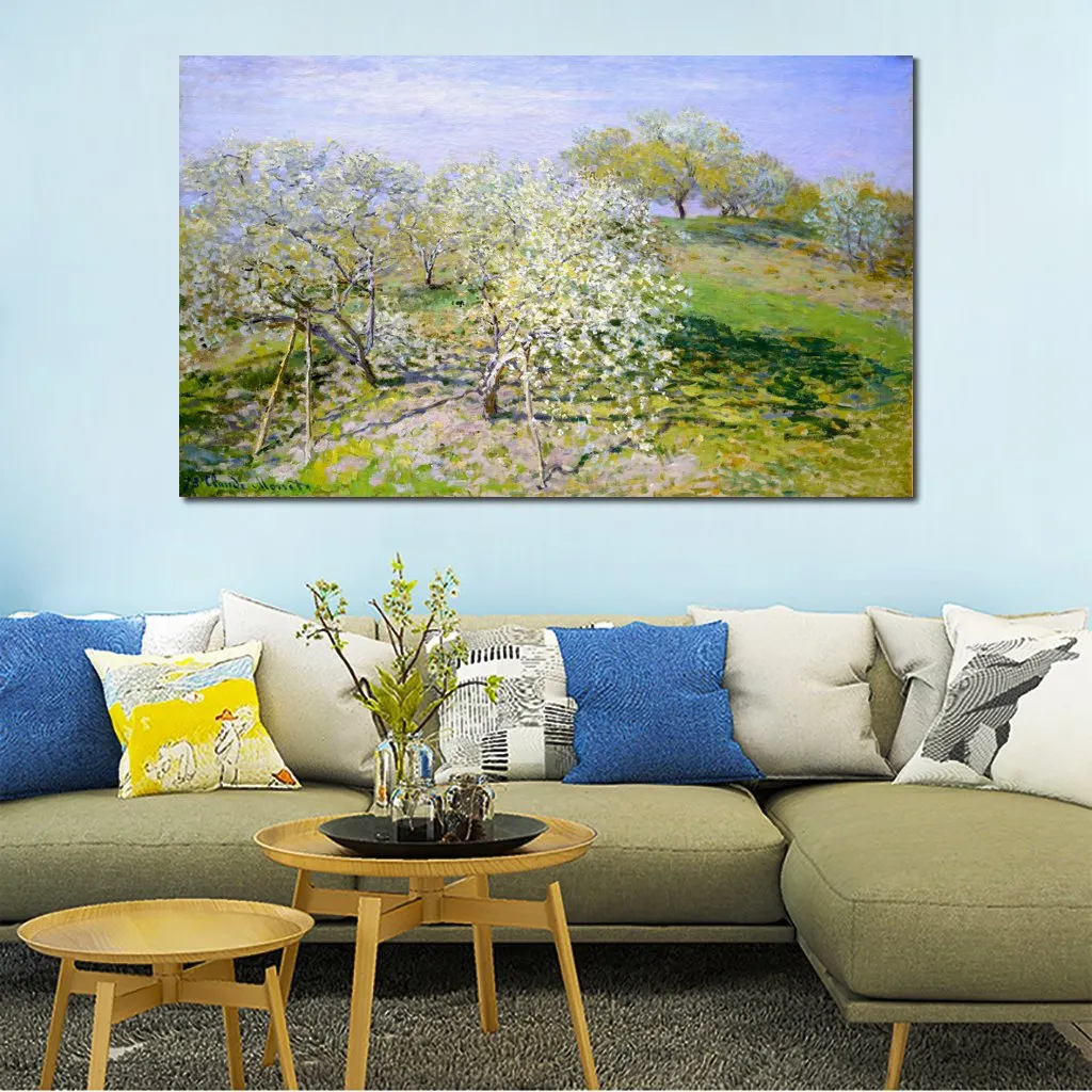 Apple Trees in Bloom Claude Monet målning Impressionistisk konst-målad duk väggdekor Hög kvalitet