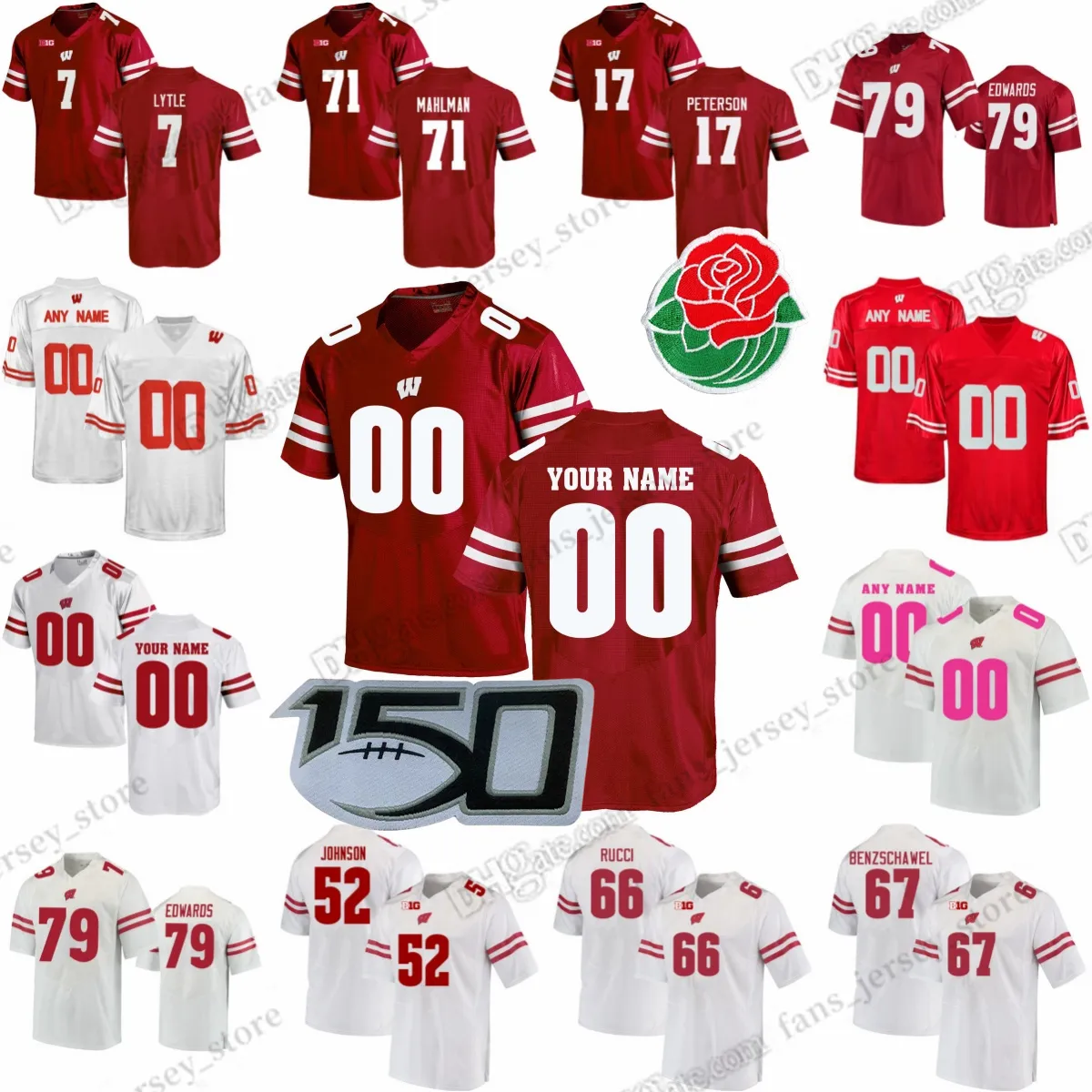 S-6XL NCAA Wisconsin Badgers College Football Jersey Mertz Taylor Ferguson Dunn Dike Allen Bell Hicks Allen-B.ALLEN Chenal Herbig Bruss Njongmeta Peterson Wilson