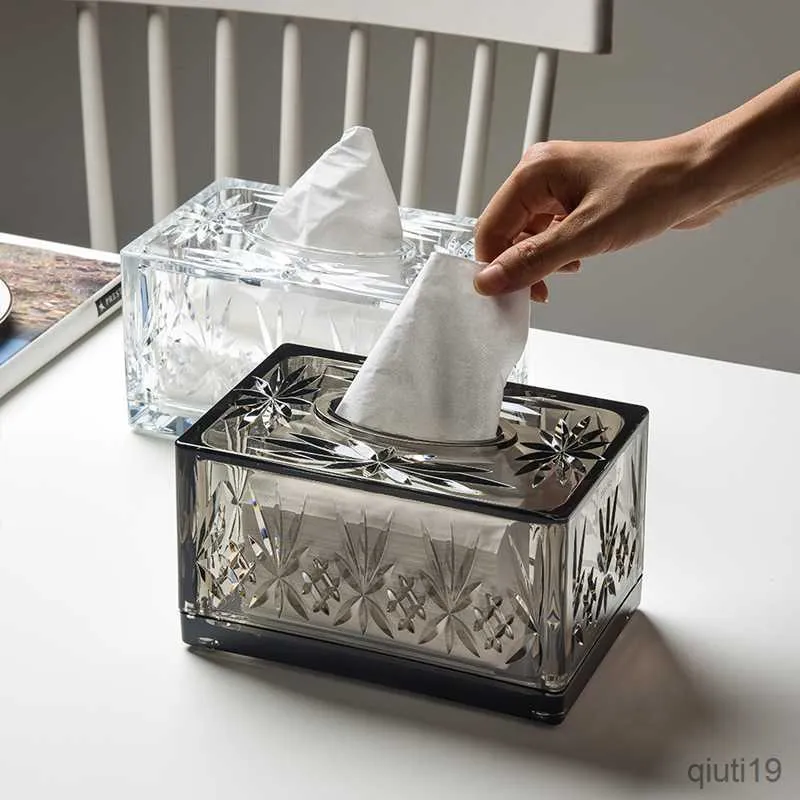 Tissue Boxes Napkins Tissue Box Home Living Room Light Luxury Rectangular Transparent Acrylic Paper Drawer Box Coffee Table Storage Box Decoration R230715