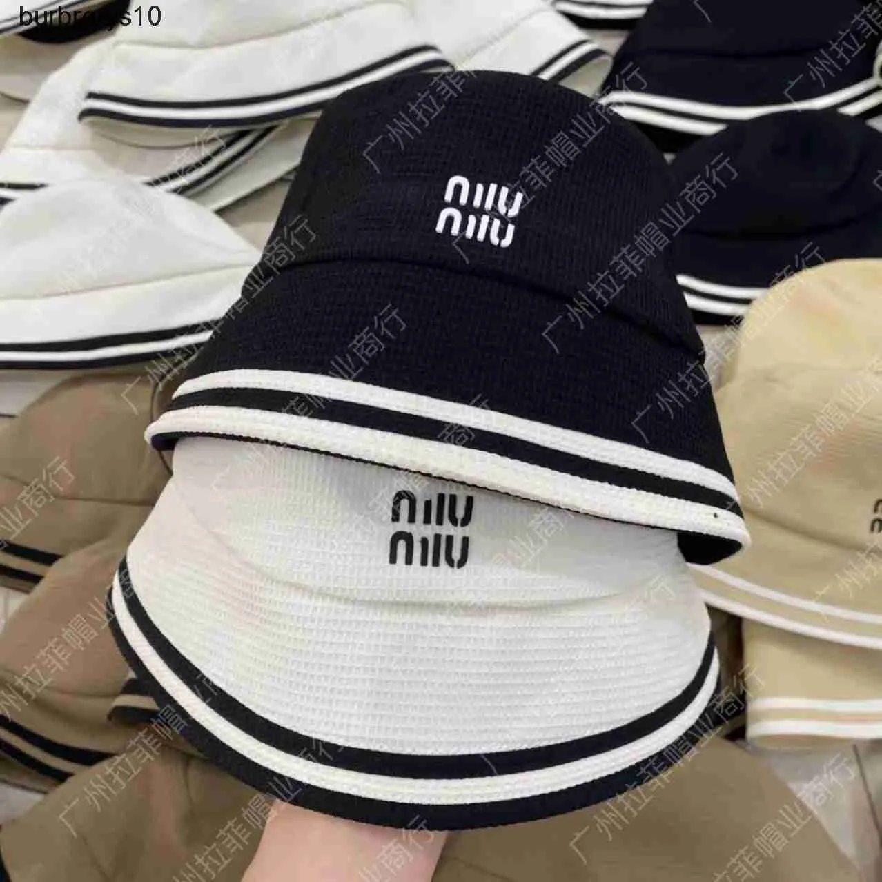 Home miu 23 new summer letter embroidery black and white Bucket hat Correct version Small fragrance sweet face small shade