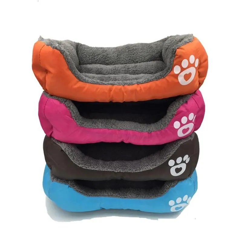 Kennels Pennen Snoep Kleur Voetafdruk Dierbenodigdheden Vierkante Vorm Hond Pads Leuke Warme Pluche Creatief Handig Mod Proof Bed 39Cn Jj Dr Dhtoi