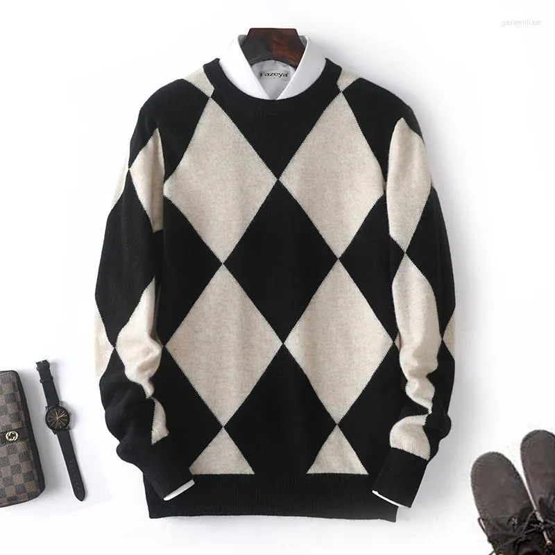 Men's Sweaters Merino Cashmere Sweater Round Neck Pullover Stitching Fashion Autumn And Winter Thick Knitted Large Size Top