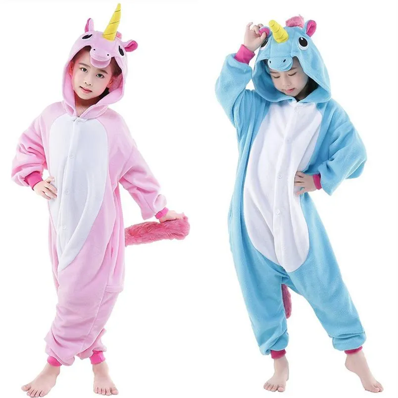 Blå och rosa enhörning cosplay kigurumis barn halloween karneval mardi gras kostymer barn onesie pajamas268u