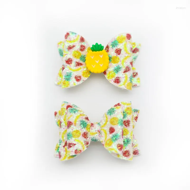 Hair Accessories 2PCS 2.3in Cute Fruit Resin Printing Leather Mix Bow Kawaii Side Clips Girls Kids Hairpins Headwear