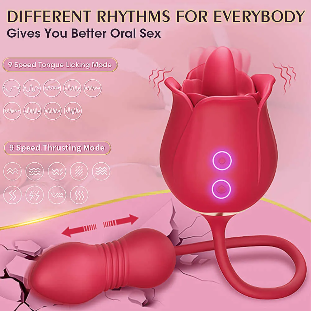 NXY Vibratoren 3 in 1 Rose Toy Vibrator für Frauen Zunge lecken Klitorisstimulator Stoßender G-Punkt-Dildo Klitoris-Nippel-Licker Frauenwaren 230809