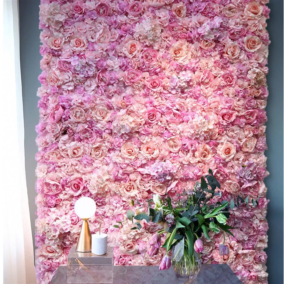 40x60 cm Flor de rosa de seda Champán Flor artificial para la decoración de la boda Paneles de pared de flores Decoración de fondo de boda romántica T20288R