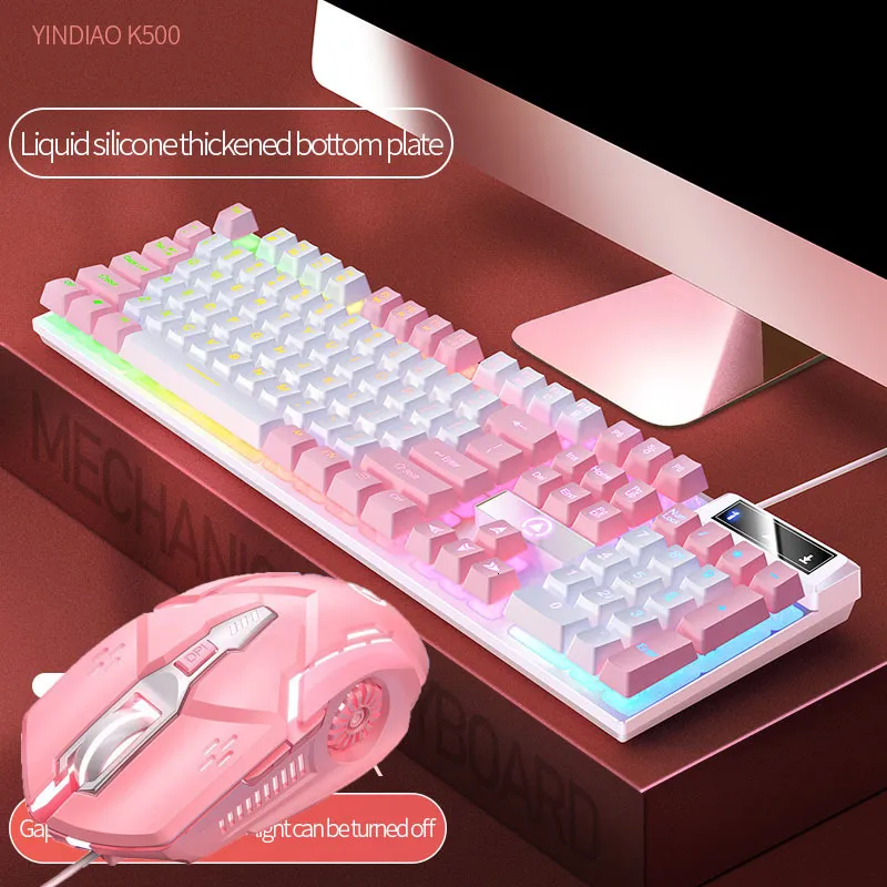 2 in 1 Wired Keyboard Mouse Combo, Pink Keyboard and Mouse Set with LED Backlit, 104 Keys Pink Gaming Keyboard and 1600DPI RGB Gaming Mouse 2 in 1 Wired Keyboard Mouse Combo, Pink Keyboard and Mouse Set with LED Backlit, 104 Keys Pink Gaming Keyboard and 1600DPI RGB Gaming Mouse