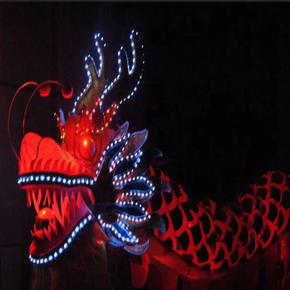 LED Taille 6 # 7 9m 8 enfants Costume de mascotte de danse de dragon de soie folklorique vert chine culture spéciale fête de vacances Performance de Noël Wedd3137