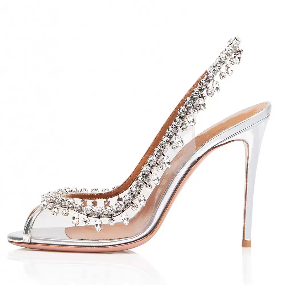 Aquazzura Temptation Crystal Sandal 105mm designer sandali da donna cristalli incrostati scarpe da sposa per feste tacco cinturino posteriore sexy sandalo in pelle PVC