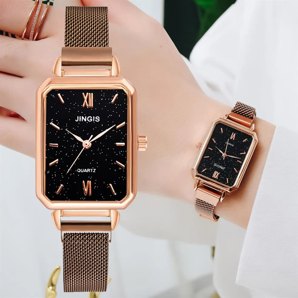 Watch For Women Magnetic Starry Sky Clock Luxury Women Watches Fashion Rectangular Dial Female Quartz Wristwatches Reloj Mujer271T