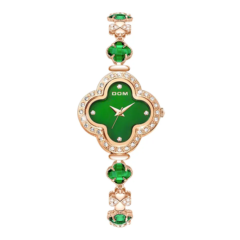Orologi da donna s Dom retro di lusso verde orologio da polso a quattro foglie Trend semplice impermeabile Women S Watch G 1605G 3 M 230714