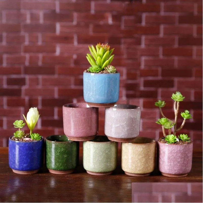 Jardinières Pots Glace Crack Fleur Succent Jardin Plantes Pot Mini Pouce Bureau Bureau Pots De Fleurs En Céramique De Haute Qualité 3 Ty Bvkk Drop Del Dhvoy