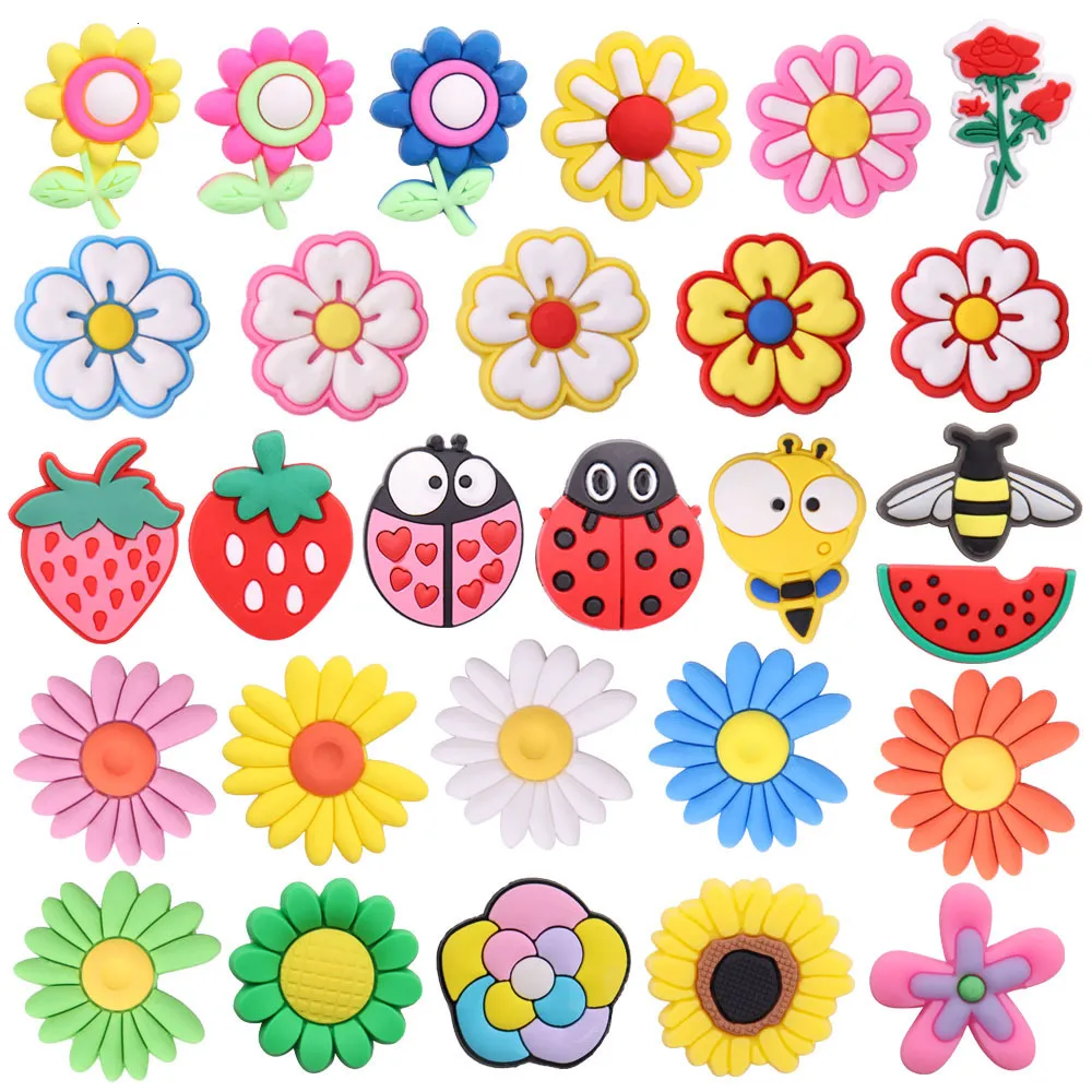 Shoe Parts Accessories 50 wholesale PVC rose watermelon insect children's shoes Talisman accessories flower Jibz buckle suitable for DIY wrist strap 230714