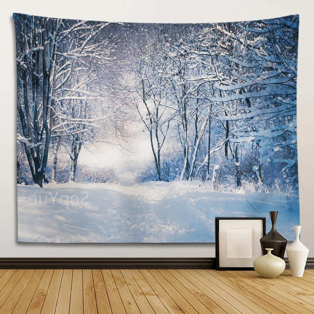 Tapisseries Dôme Caméras Neige Hiver Forêt Tapisserie Esthétique Noël Décoratif Ciel Étoilé Paysage Arbre Grand Tissu Tapisserie Tenture Murale Décor R230714