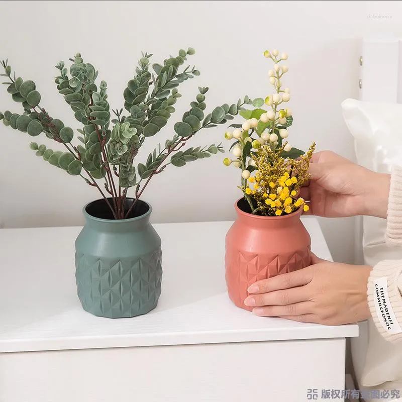 Vaser plast vas kreativ nordisk stil torr och våt blommor arrangemang container imitation keramisk saftig kruka