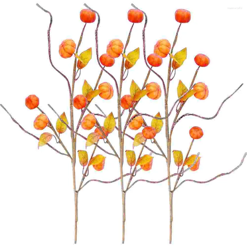 Fleurs décoratives 3 pcs fausse branche automne fausse tige de citrouille de citrouille artificielle.