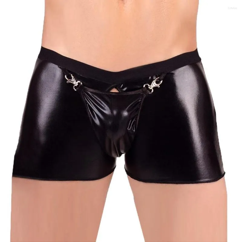 Underpants Leather Boxer Shorts Gay Underwear Transparent Sissy Removeable Pouch Thongs Party Low Waist Boxers Male Tanga