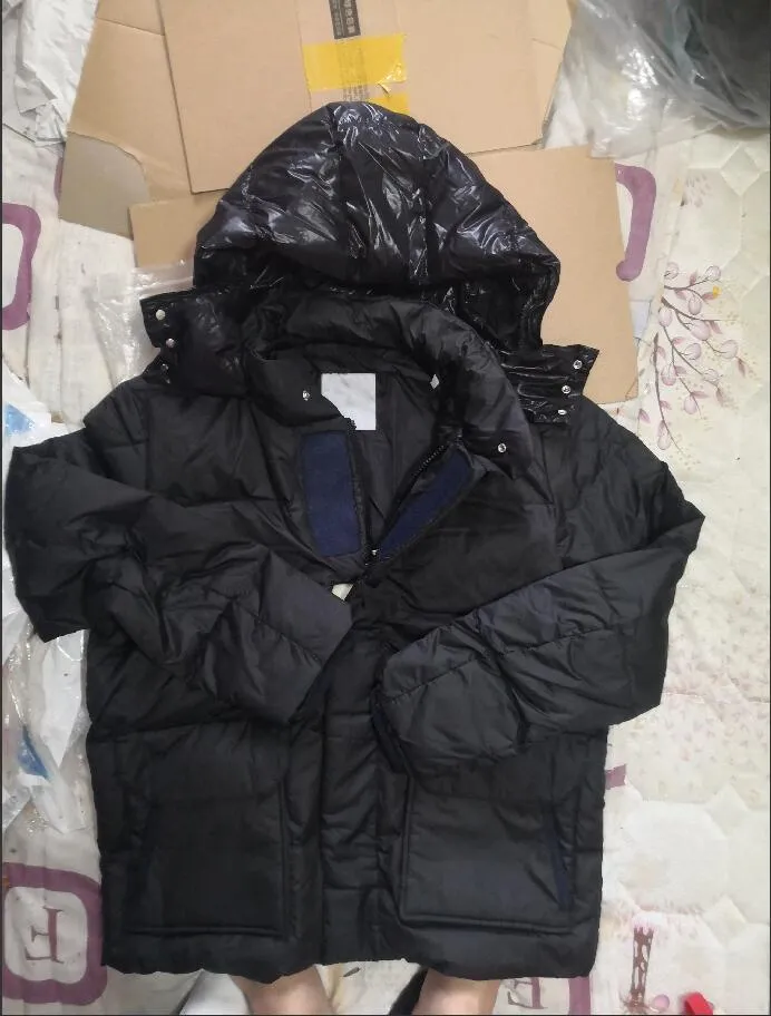 Men Branded Hooded Down Coat Thick Soft Warm Double Zipper Waterproof Parkas Color matching Black Jacket Big Size