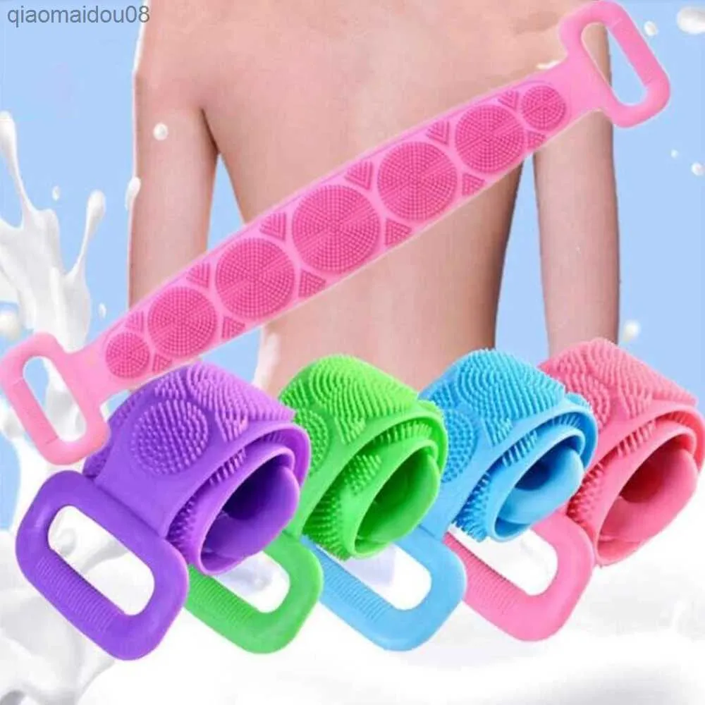 1 st Siliconen Terug Scrubber Riem Voor Douche Extra Lange Dubbelzijdig Exfoliërende Body Massager Borstel Met Handvat Voor mannen Vrouwen L230704