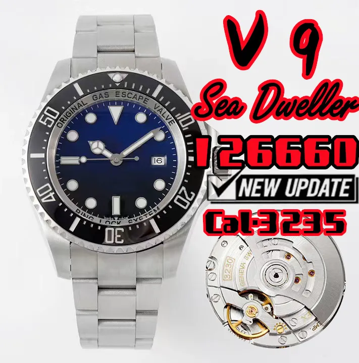 V9 M126600 SEA MUSER LUSURY MĘŻCZYZNY Straż 3235 Ruch mechaniczny 904L Stal nierdzewna 44 mm, Business Leisure Nurving Watch Ceramic Bezel One