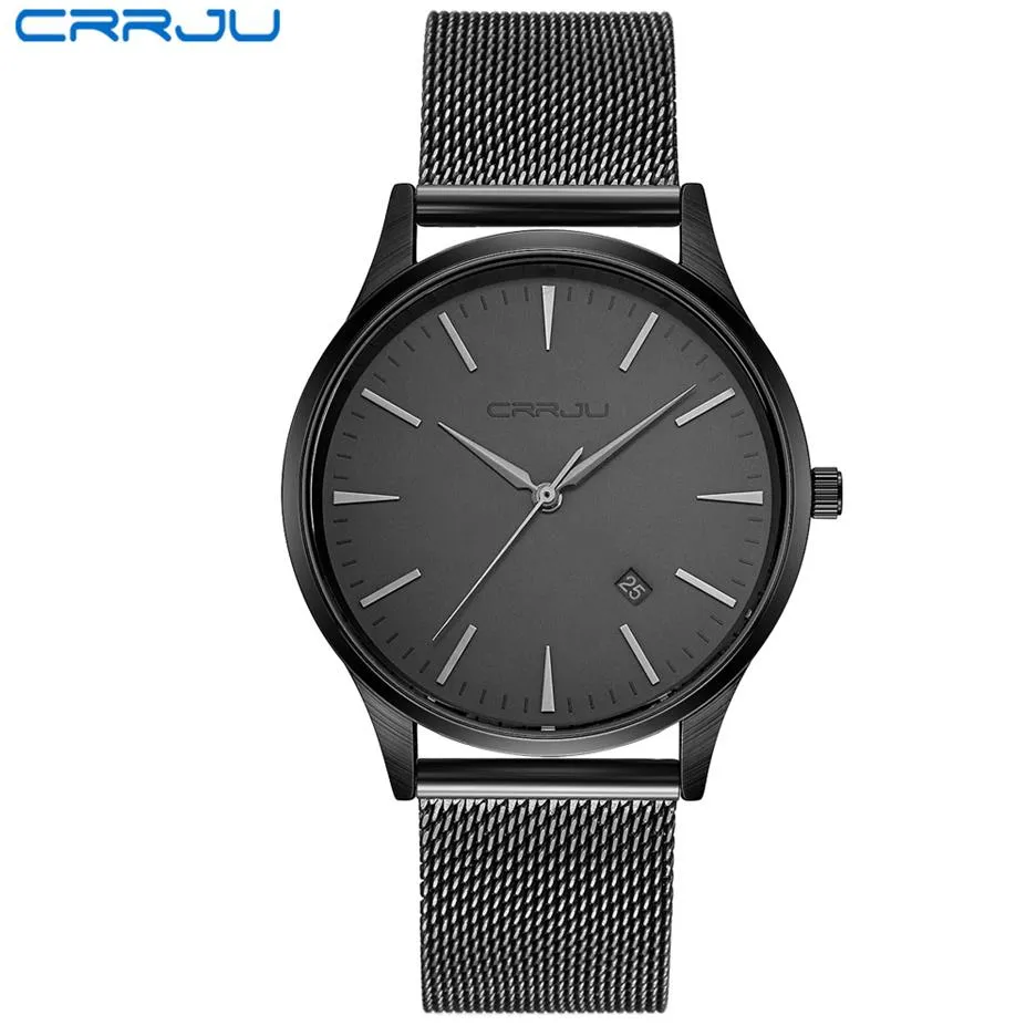 CRRJU relógio preto masculino relógios de marca de luxo famoso relógio de pulso masculino relógio preto quartzo relógio de pulso calendário relógio masculino274t