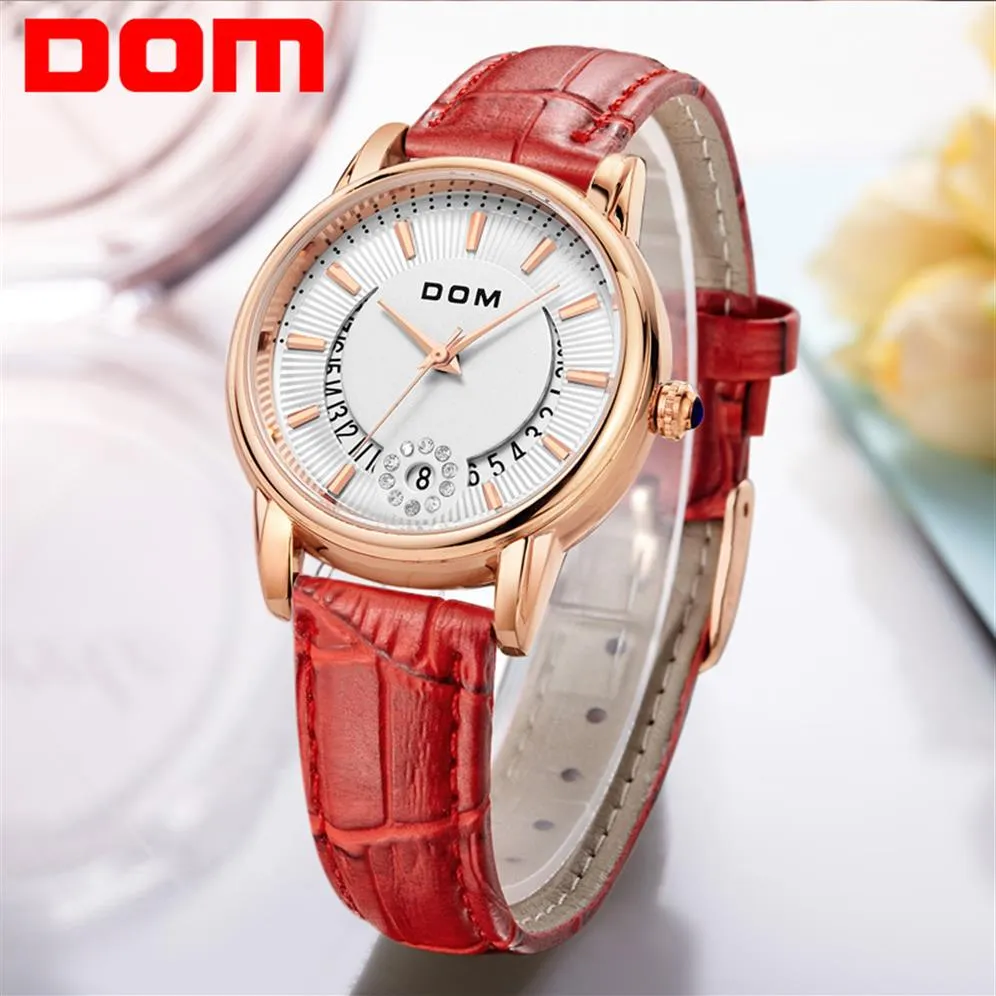 DOM Fashion Ladies Casual Watches Luxury Brand Leather Strap clock hours Women Quartz-Watch Flowers Female Wristwatch G-1698298v