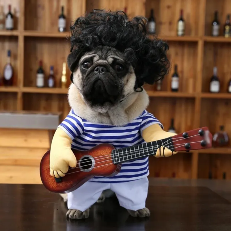 Hundkläder Funny Guitar Pet Dog Clothes Costume Fancy Dress Up Party Dog Present Pet Xmas Decoration Guitarist Dressing Utför kläder 230714