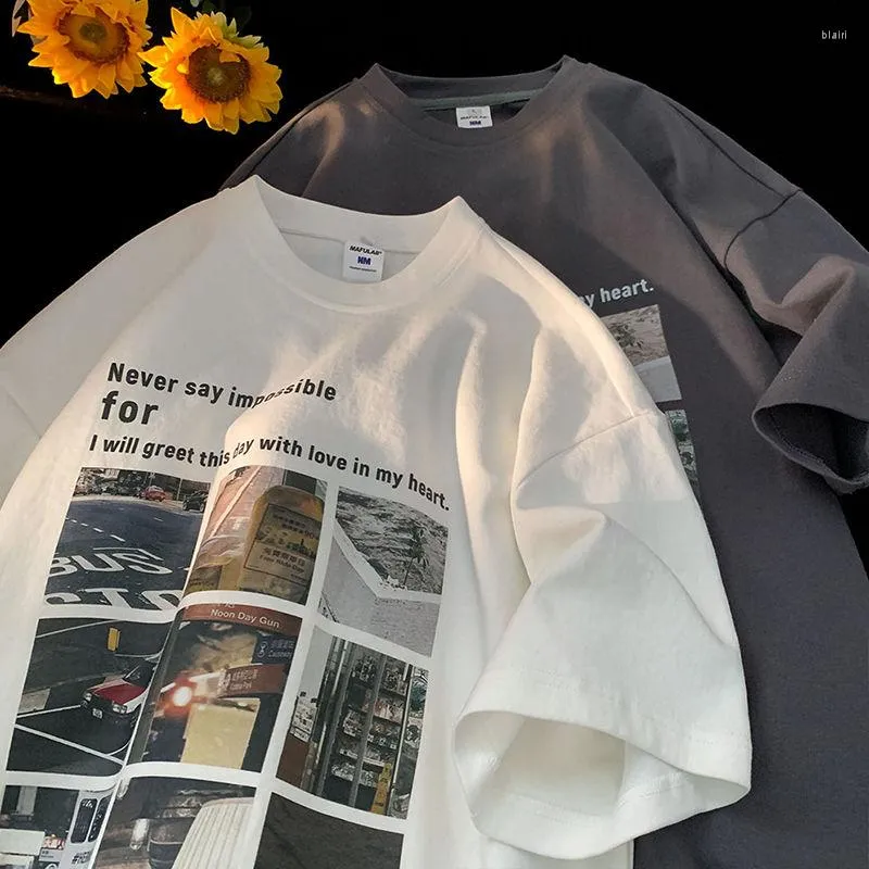 Camiseta masculina de algodão de rua com estampa retrô estampada para homens e mulheres verão americano solto casal casual manga curta top Harajuku
