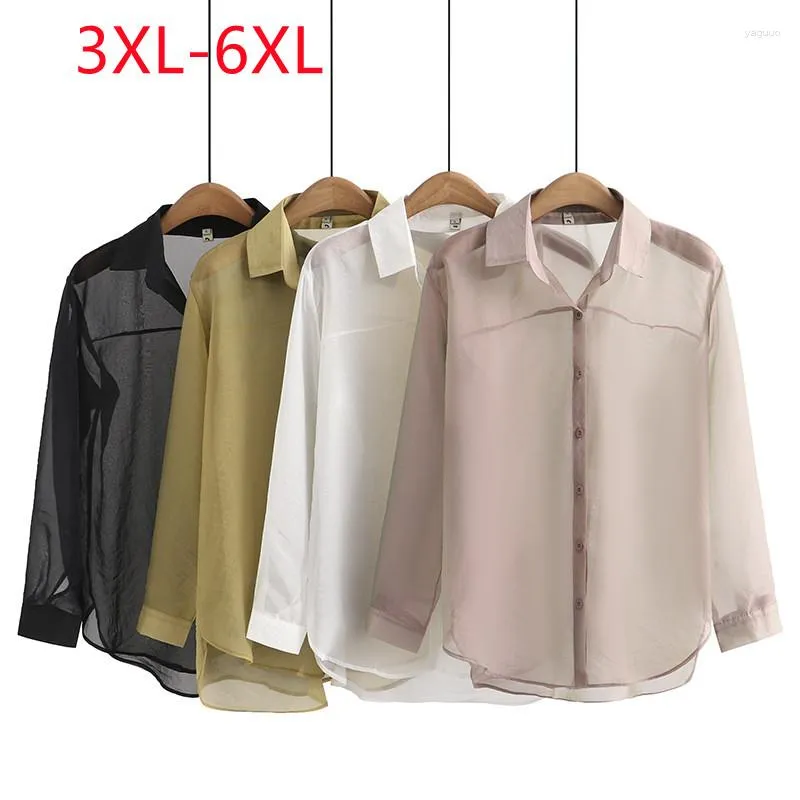 Blouses pour femmes 2023 dames printemps été grande taille hauts pour femmes grand bouton à manches longues crème solaire chemise 3XL 4XL 5XL 6XL