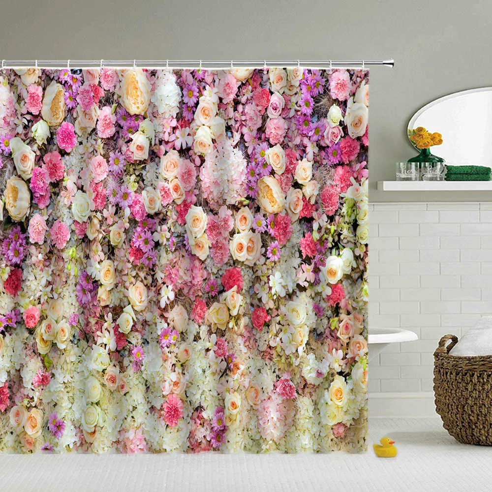 シャワーカーテン新鮮な花のパターンシャワーカーテンを防水する花浴室のカーテン装飾3Dプリンティング洗えるバススクリーン